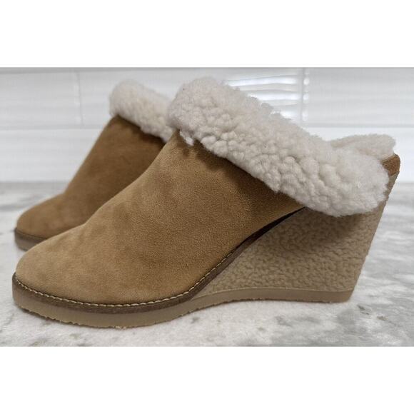 Isabel Marant Takita Shearling Suede Wedge Mule Slide On Shoes Size 37 - Picture 5 of 16